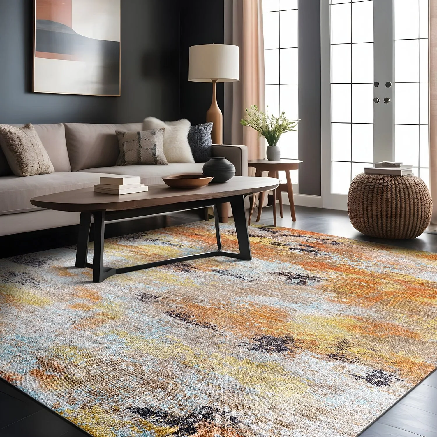 Beverly Rug Queen Abstract Non-Slip Rubber Back Washable Indoor Area Rug