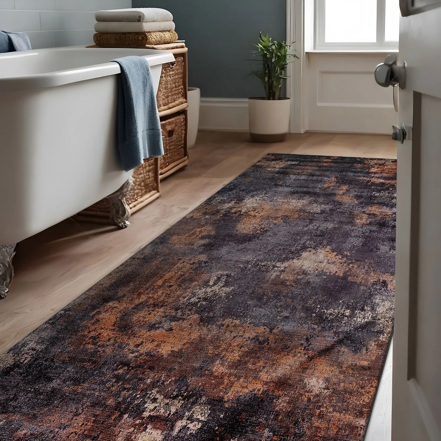 Beverly Rug Queen Abstract Non-Slip Rubber Back Washable Indoor Area Rug