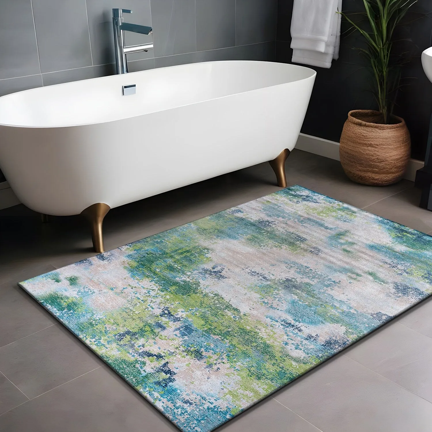 Beverly Rug Queen Abstract Non-Slip Rubber Back Washable Indoor Area Rug