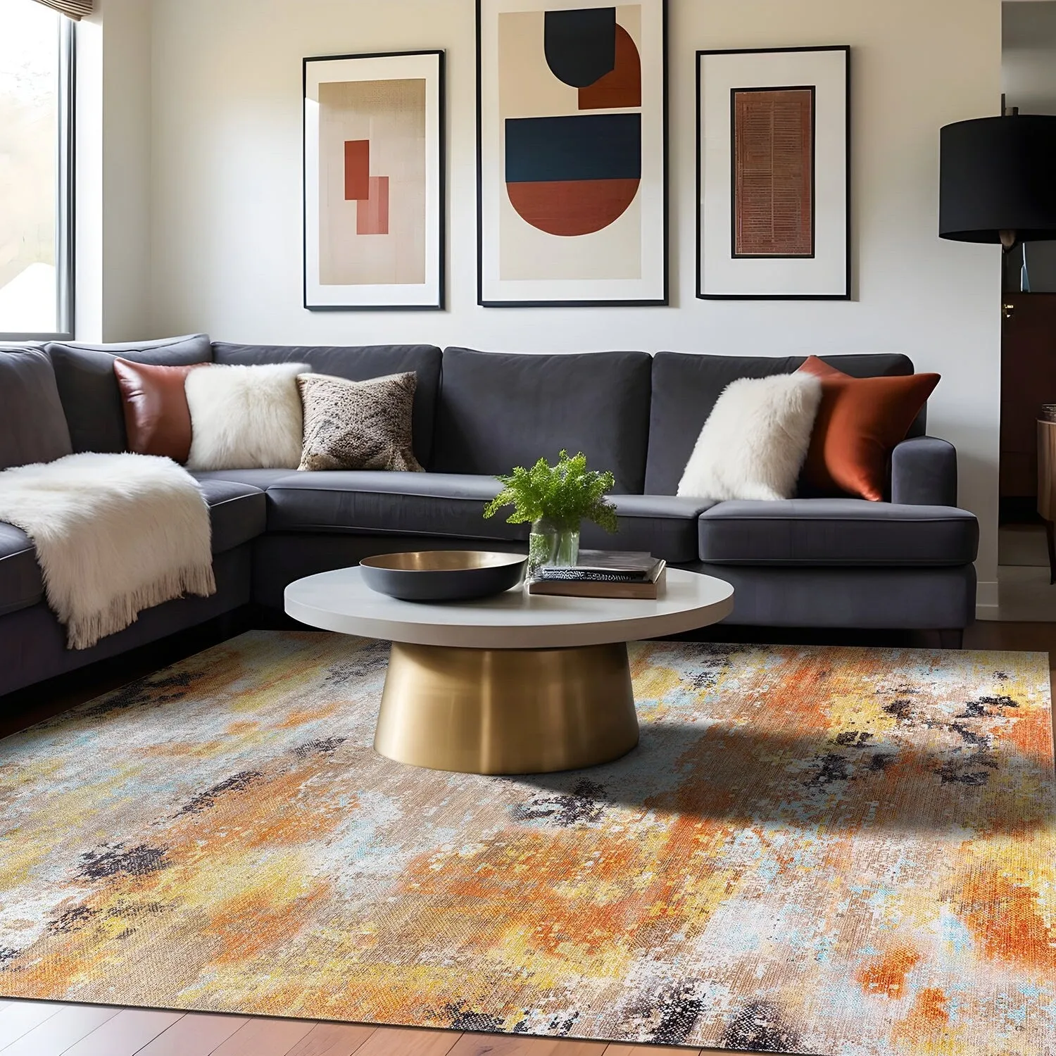 Beverly Rug Queen Abstract Non-Slip Rubber Back Washable Indoor Area Rug