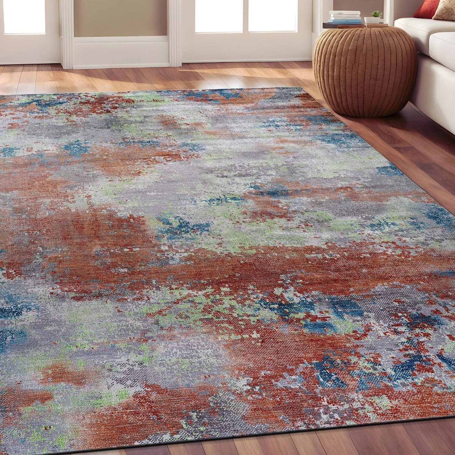 Beverly Rug Queen Abstract Non-Slip Rubber Back Washable Indoor Area Rug
