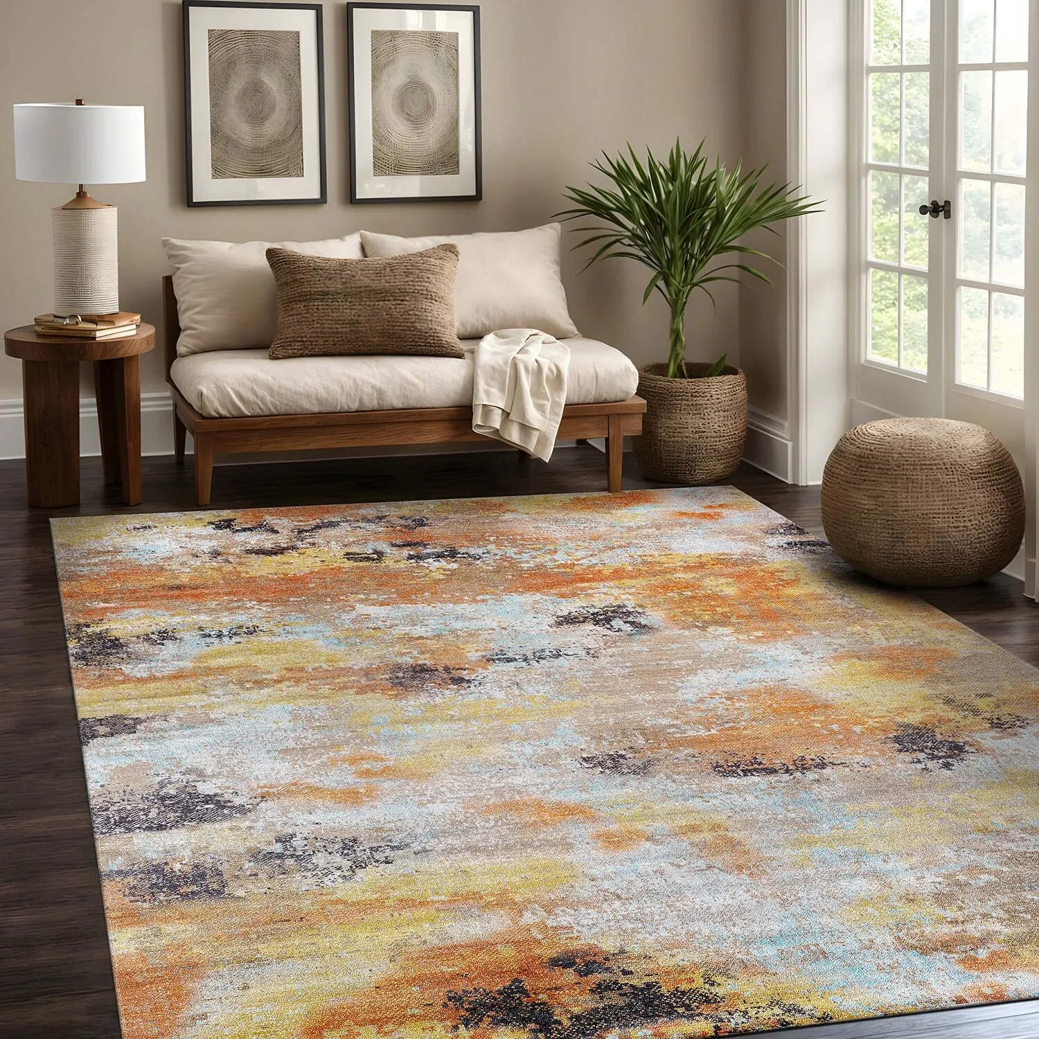 Beverly Rug Queen Abstract Non-Slip Rubber Back Washable Indoor Area Rug