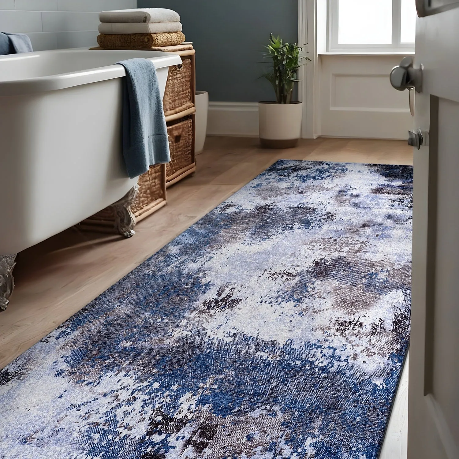 Beverly Rug Queen Abstract Non-Slip Rubber Back Washable Indoor Area Rug