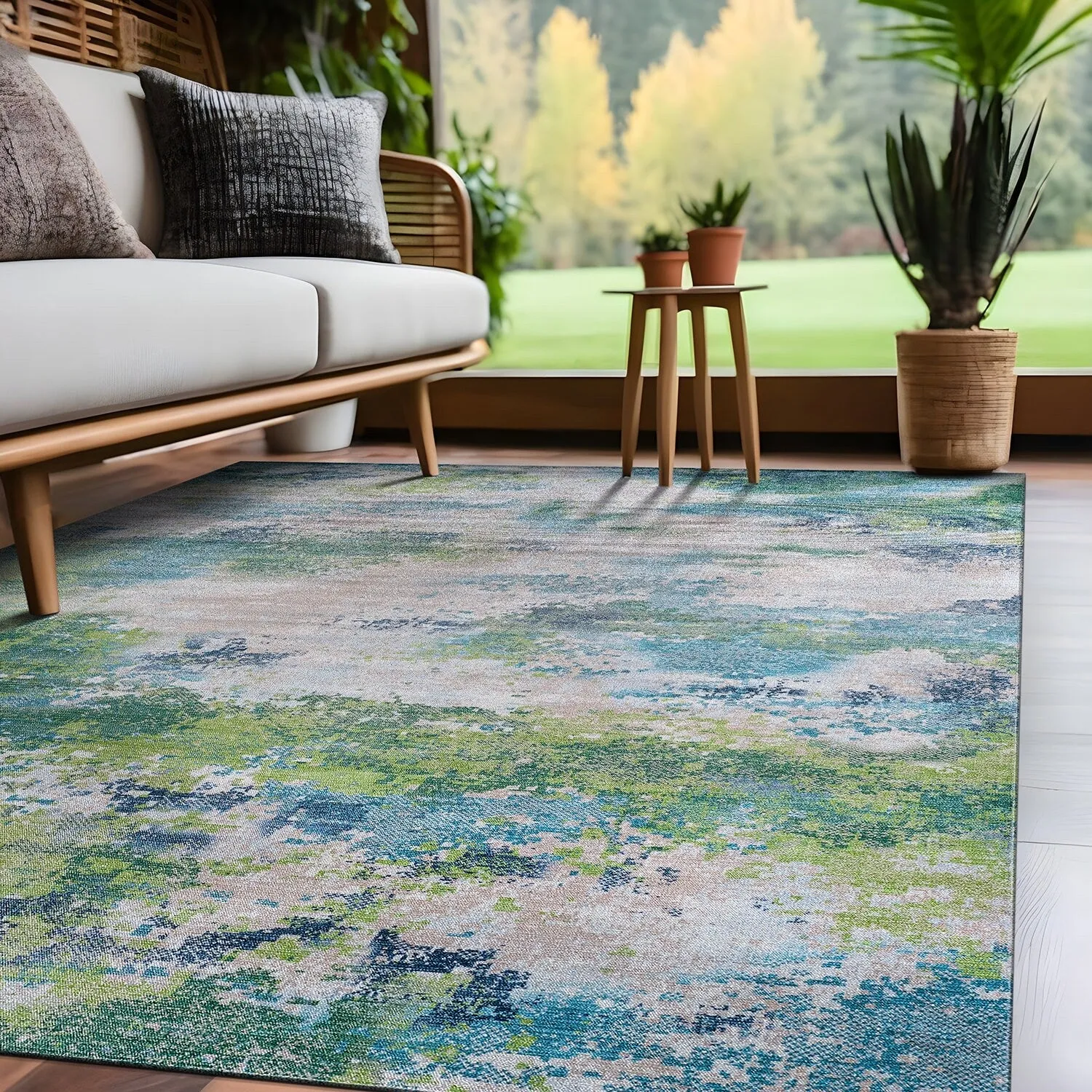 Beverly Rug Queen Abstract Non-Slip Rubber Back Washable Indoor Area Rug