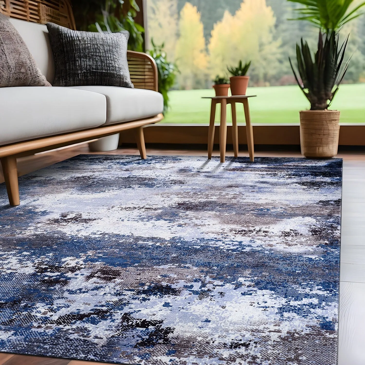 Beverly Rug Queen Abstract Non-Slip Rubber Back Washable Indoor Area Rug