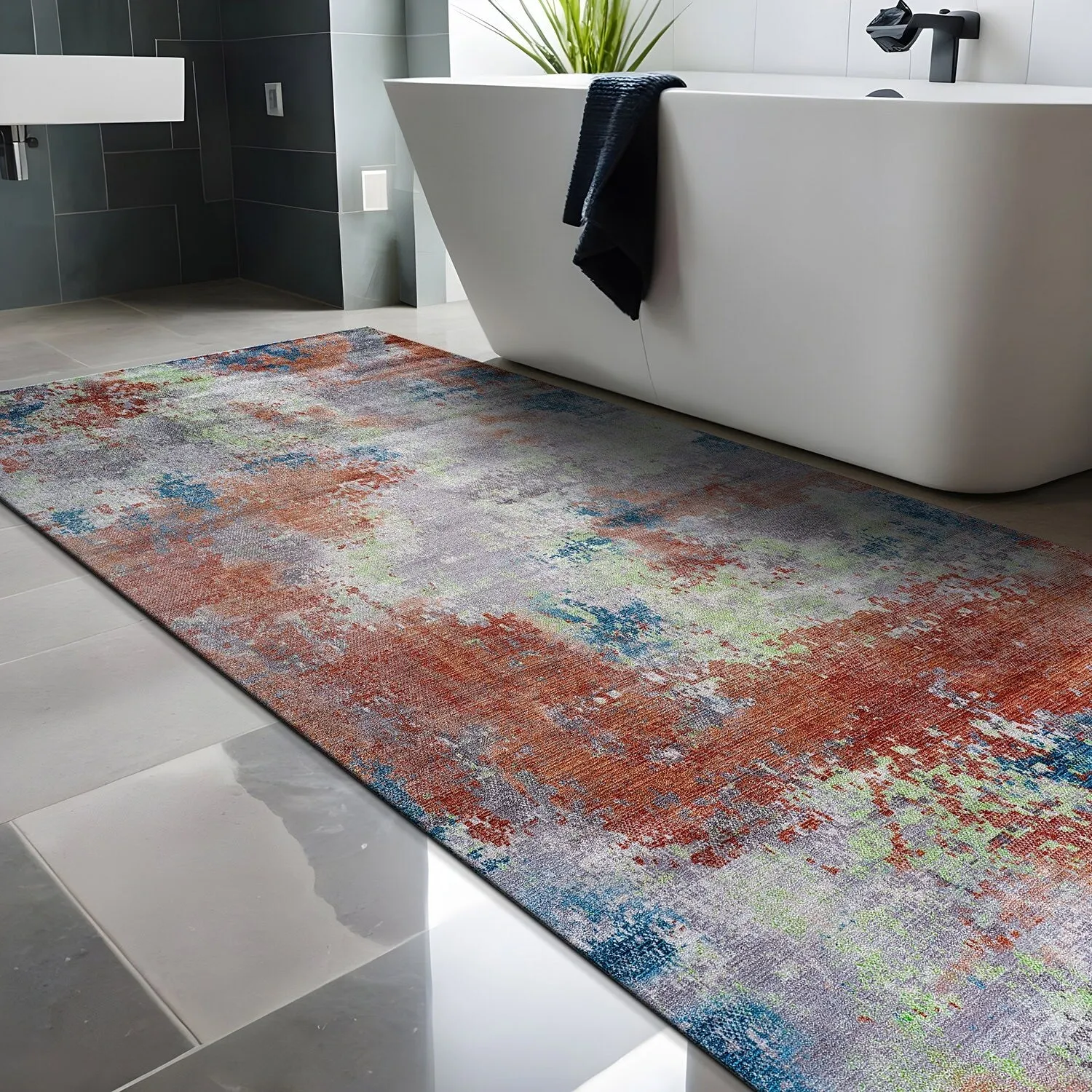 Beverly Rug Queen Abstract Non-Slip Rubber Back Washable Indoor Area Rug