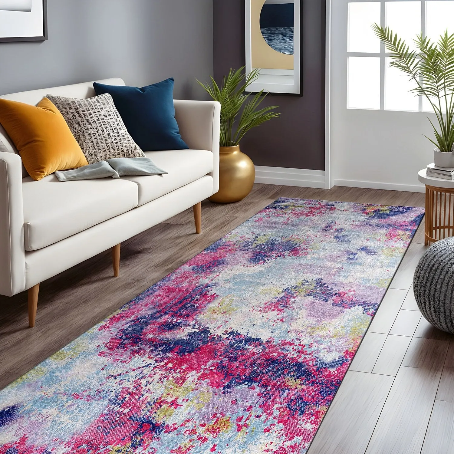 Beverly Rug Queen Abstract Non-Slip Rubber Back Washable Indoor Area Rug