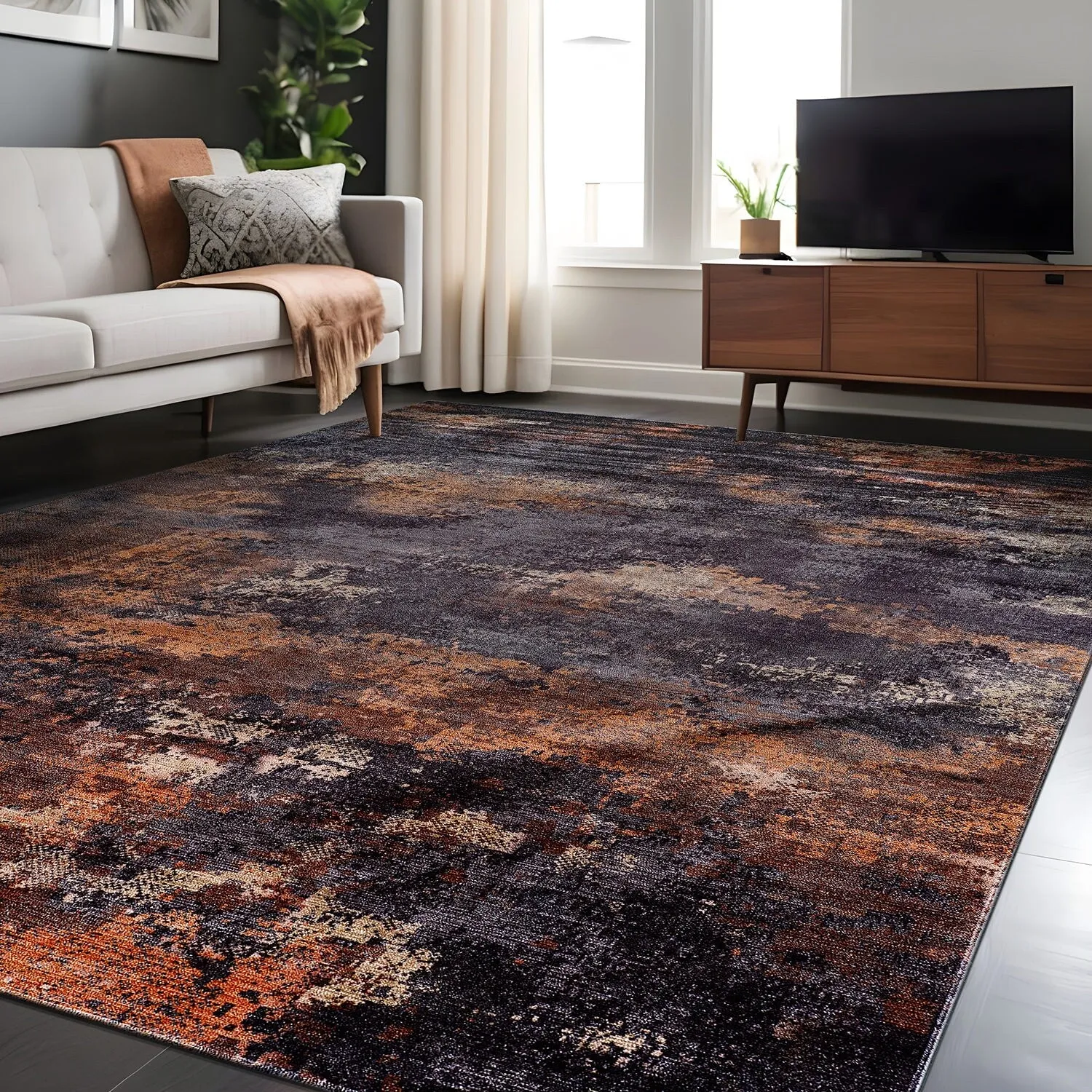 Beverly Rug Queen Abstract Non-Slip Rubber Back Washable Indoor Area Rug