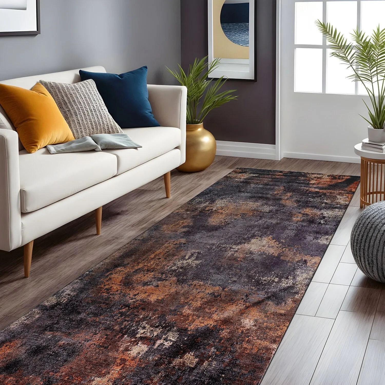 Beverly Rug Queen Abstract Non-Slip Rubber Back Washable Indoor Area Rug