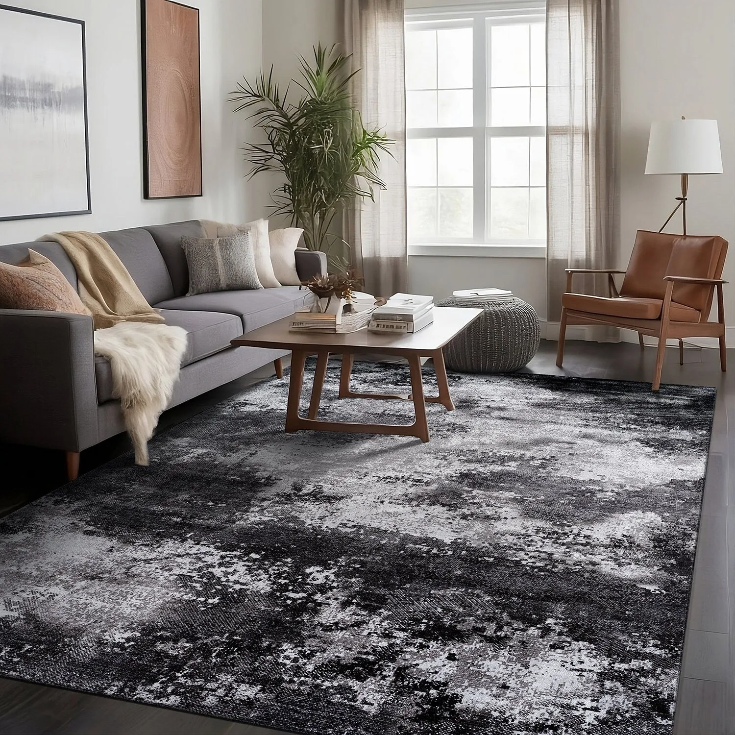 Beverly Rug Queen Abstract Non-Slip Rubber Back Washable Indoor Area Rug