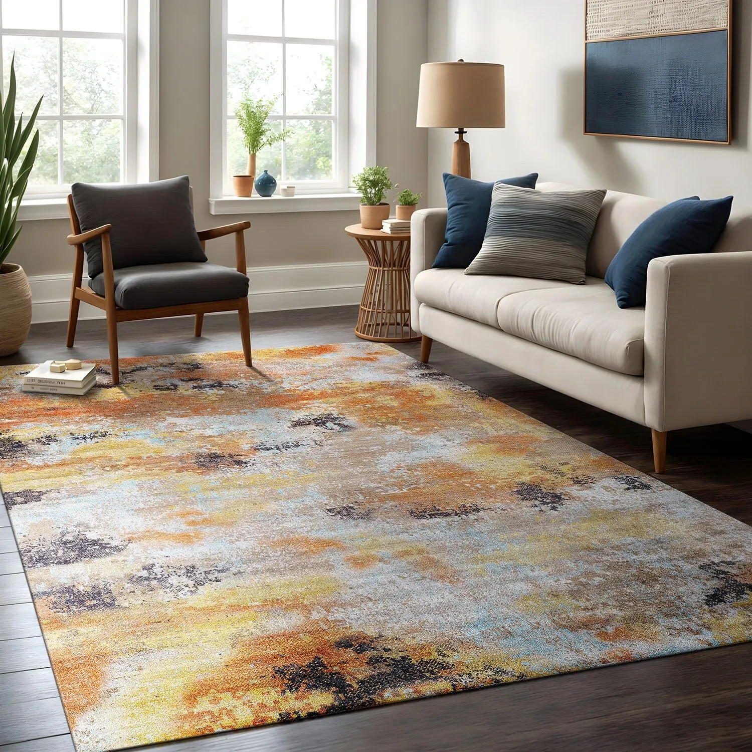 Beverly Rug Queen Abstract Non-Slip Rubber Back Washable Indoor Area Rug