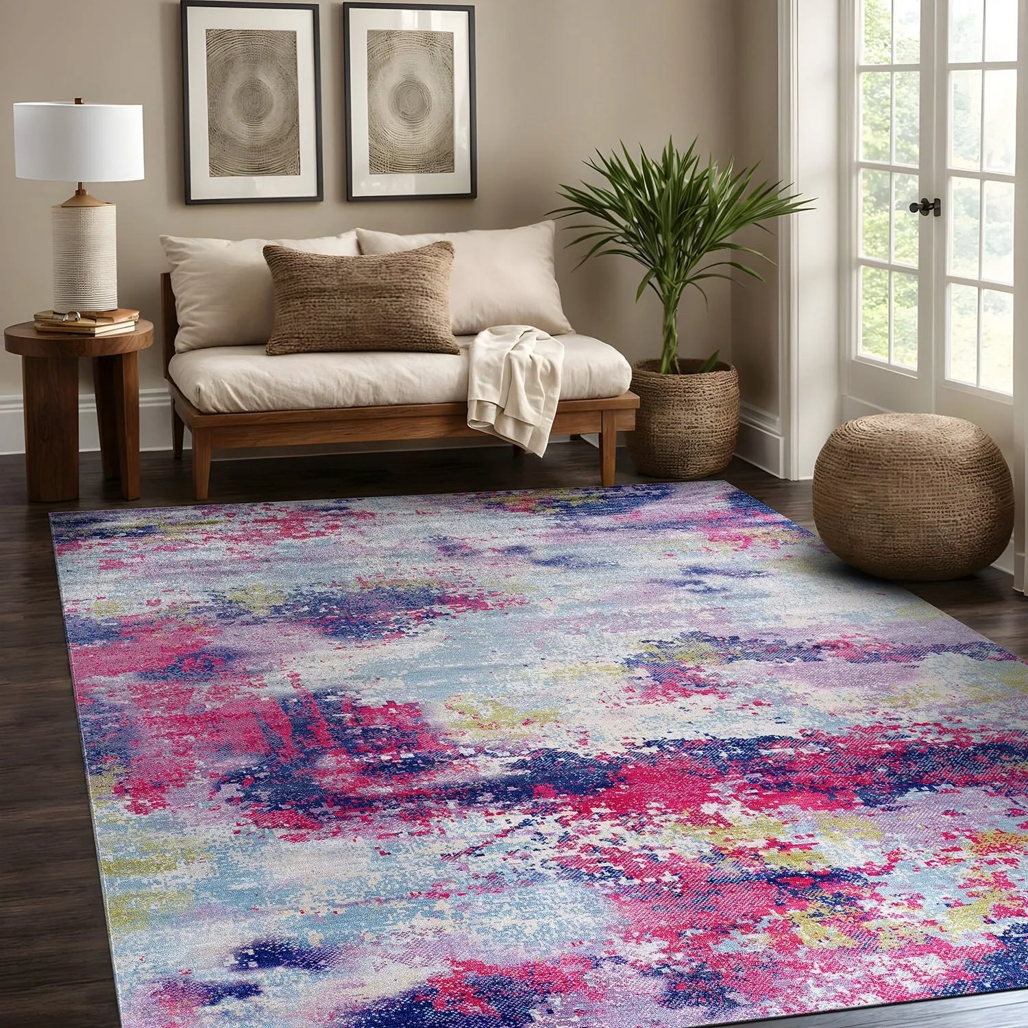 Beverly Rug Queen Abstract Non-Slip Rubber Back Washable Indoor Area Rug