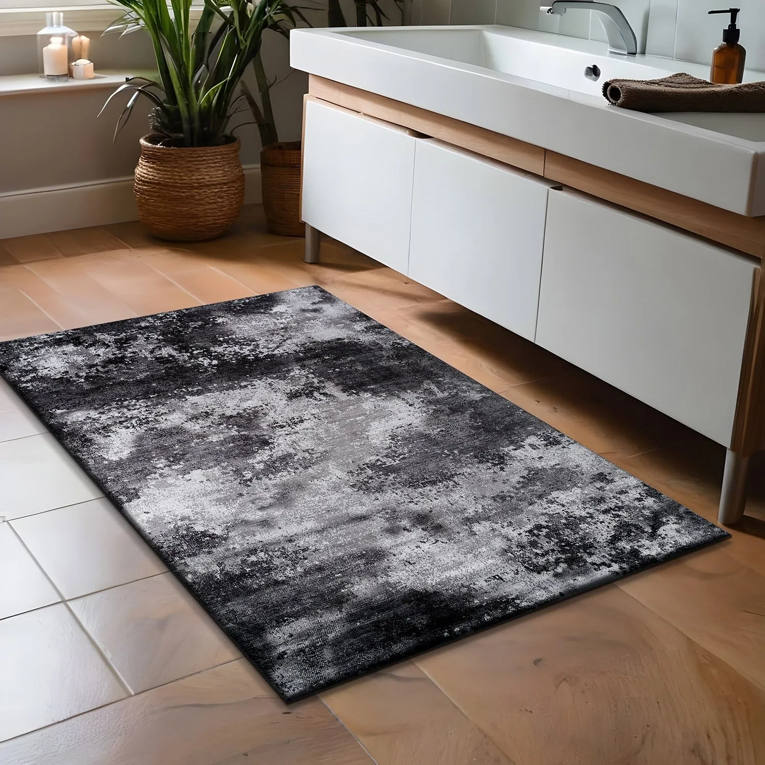 Beverly Rug Queen Abstract Non-Slip Rubber Back Washable Indoor Area Rug