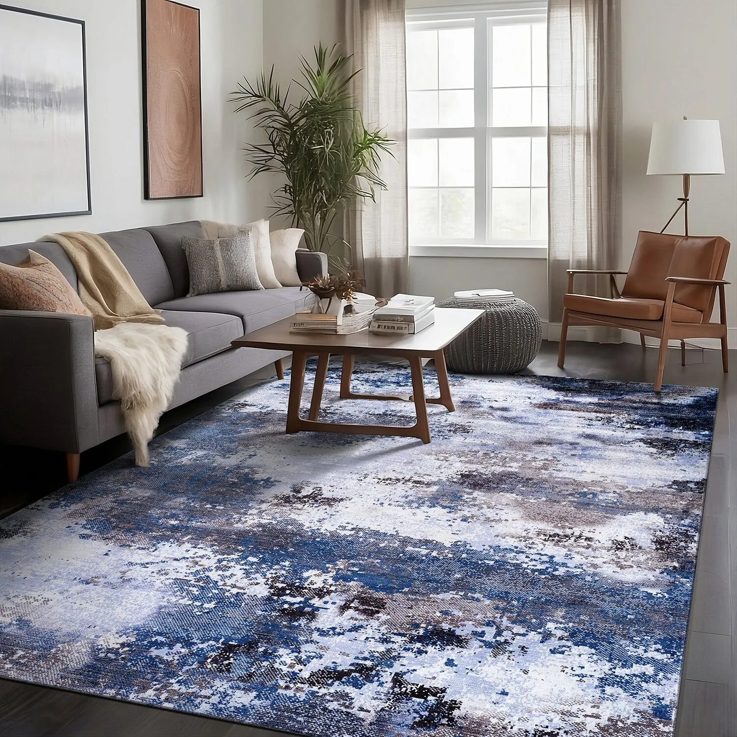Beverly Rug Queen Abstract Non-Slip Rubber Back Washable Indoor Area Rug