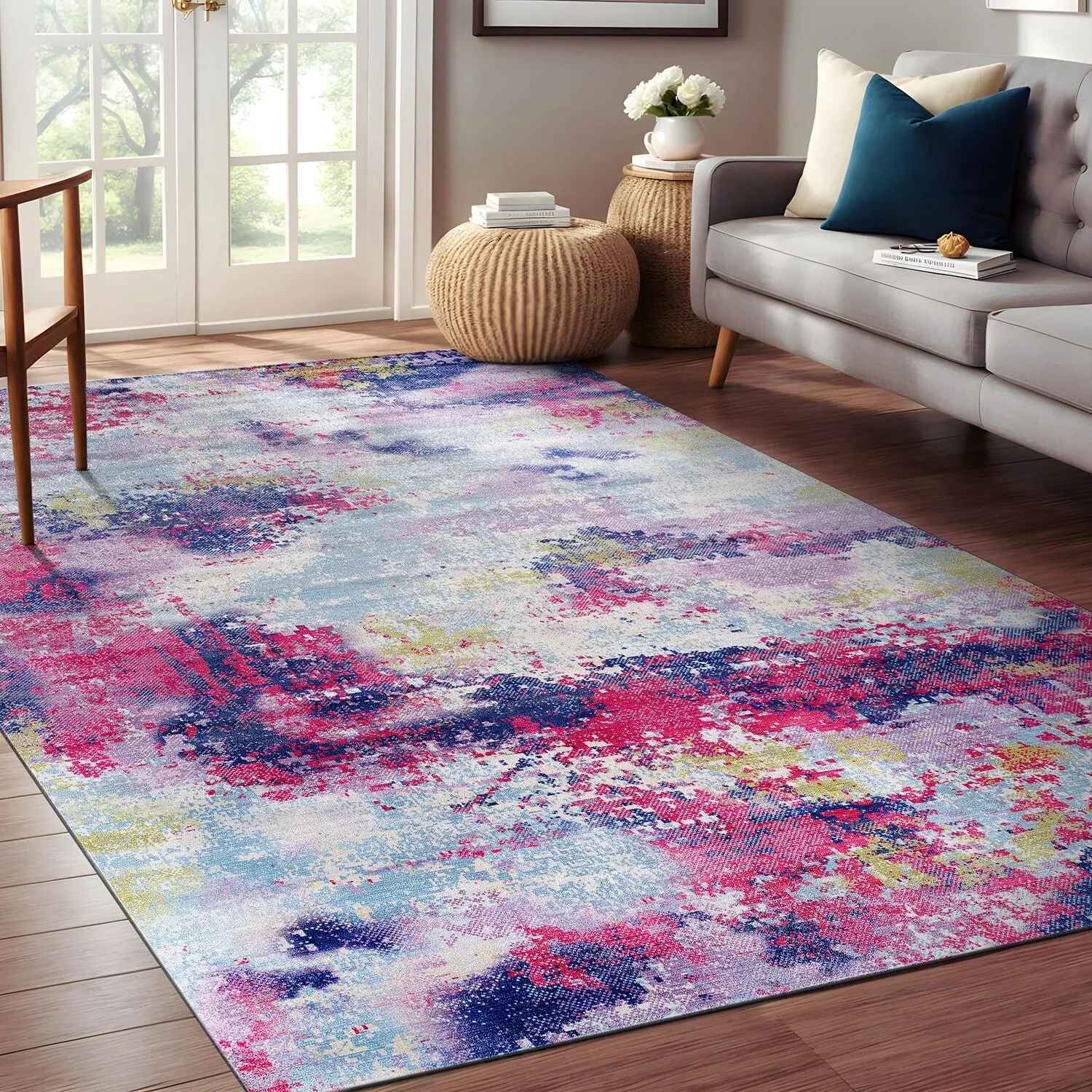 Beverly Rug Queen Abstract Non-Slip Rubber Back Washable Indoor Area Rug