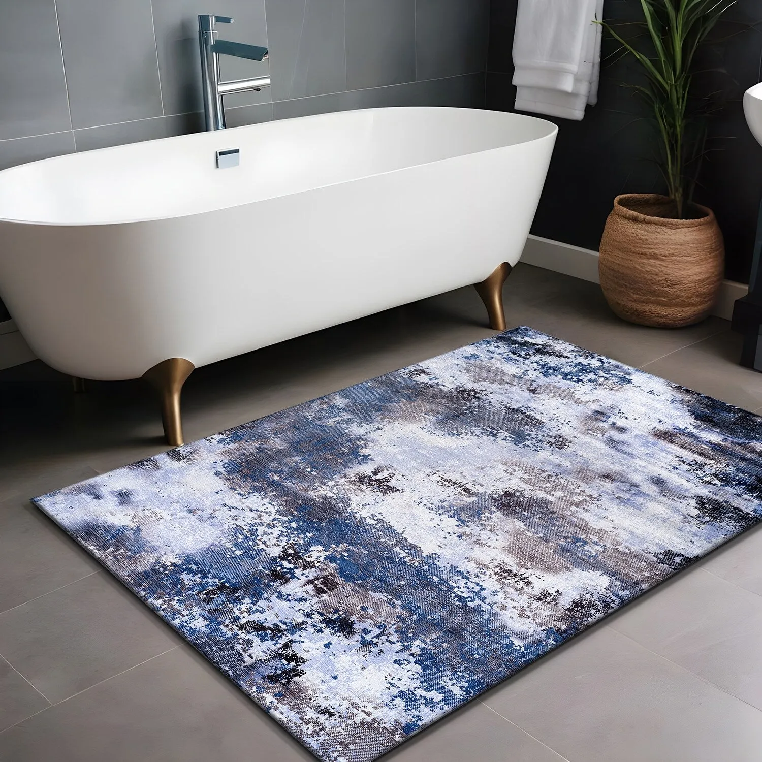 Beverly Rug Queen Abstract Non-Slip Rubber Back Washable Indoor Area Rug