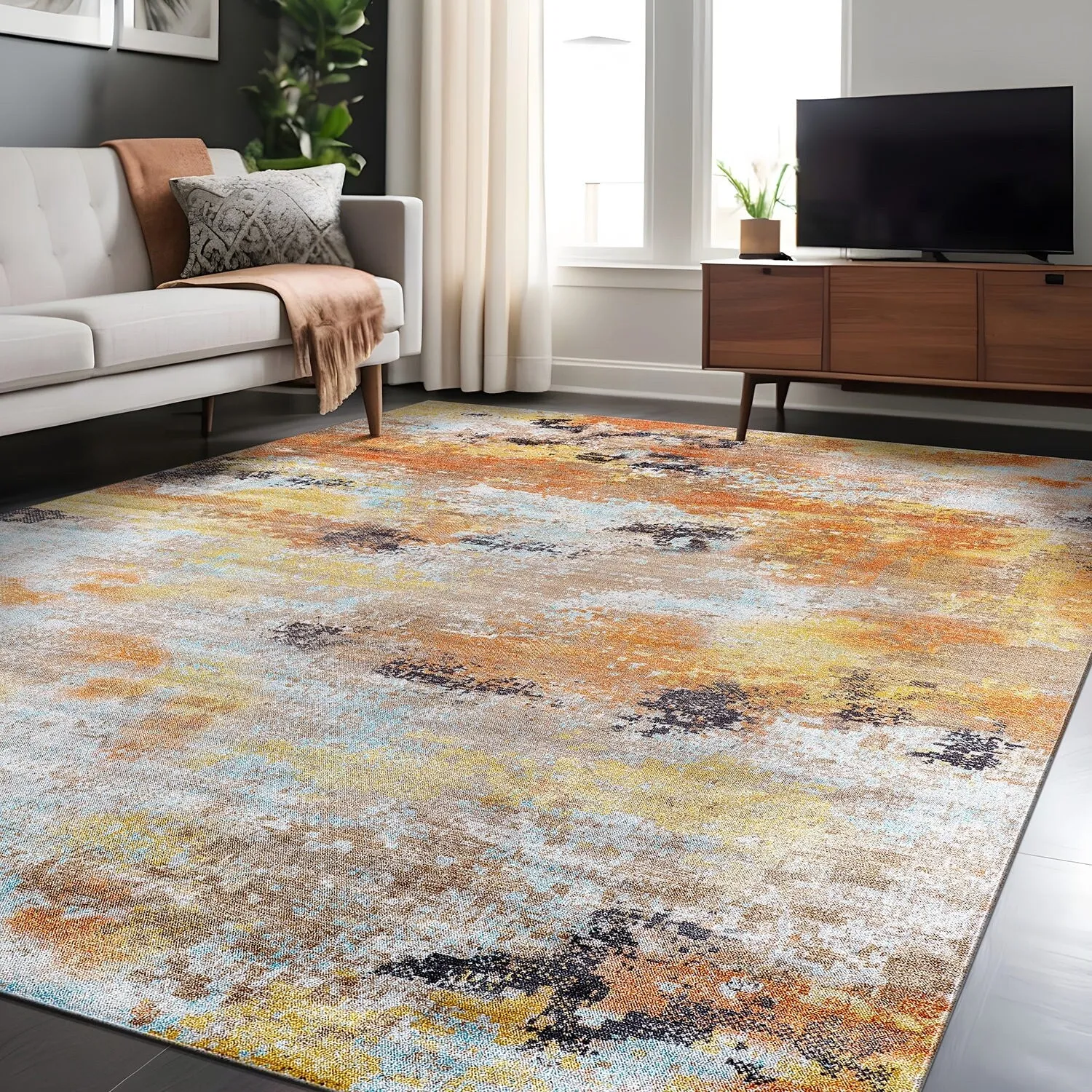 Beverly Rug Queen Abstract Non-Slip Rubber Back Washable Indoor Area Rug