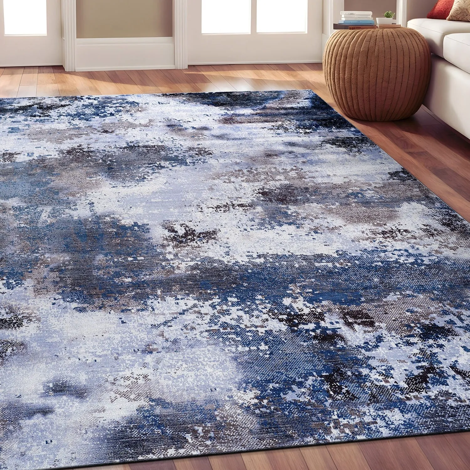 Beverly Rug Queen Abstract Non-Slip Rubber Back Washable Indoor Area Rug