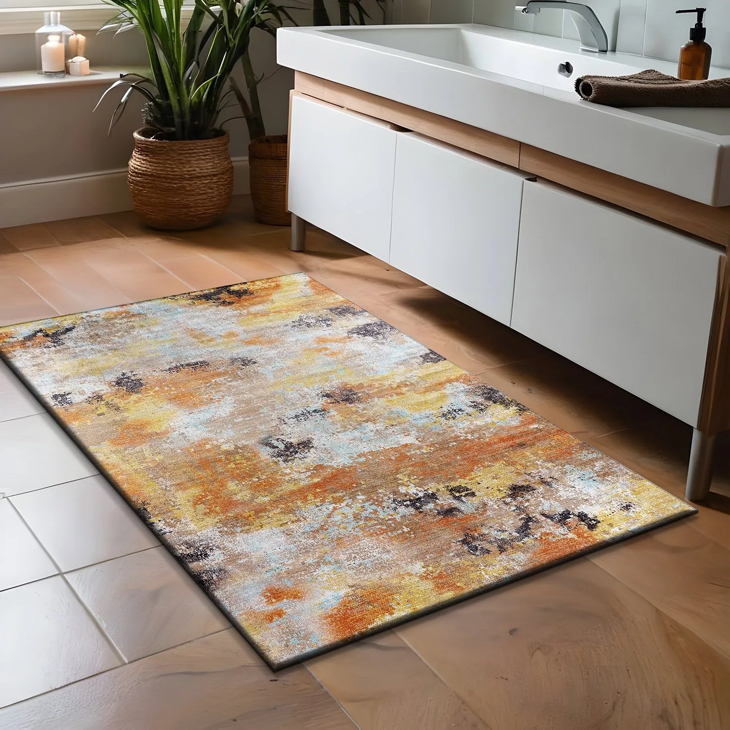 Beverly Rug Queen Abstract Non-Slip Rubber Back Washable Indoor Area Rug
