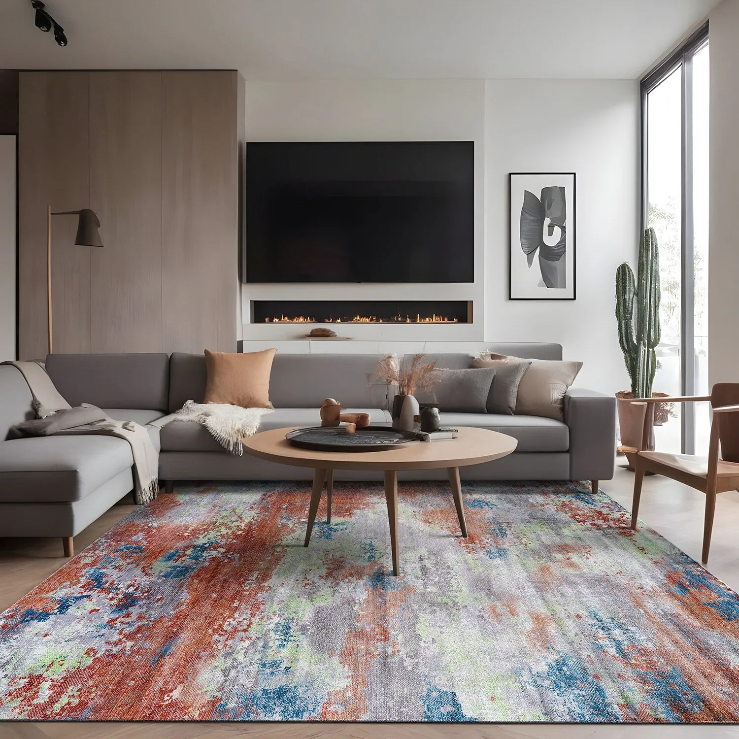 Beverly Rug Queen Abstract Non-Slip Rubber Back Washable Indoor Area Rug