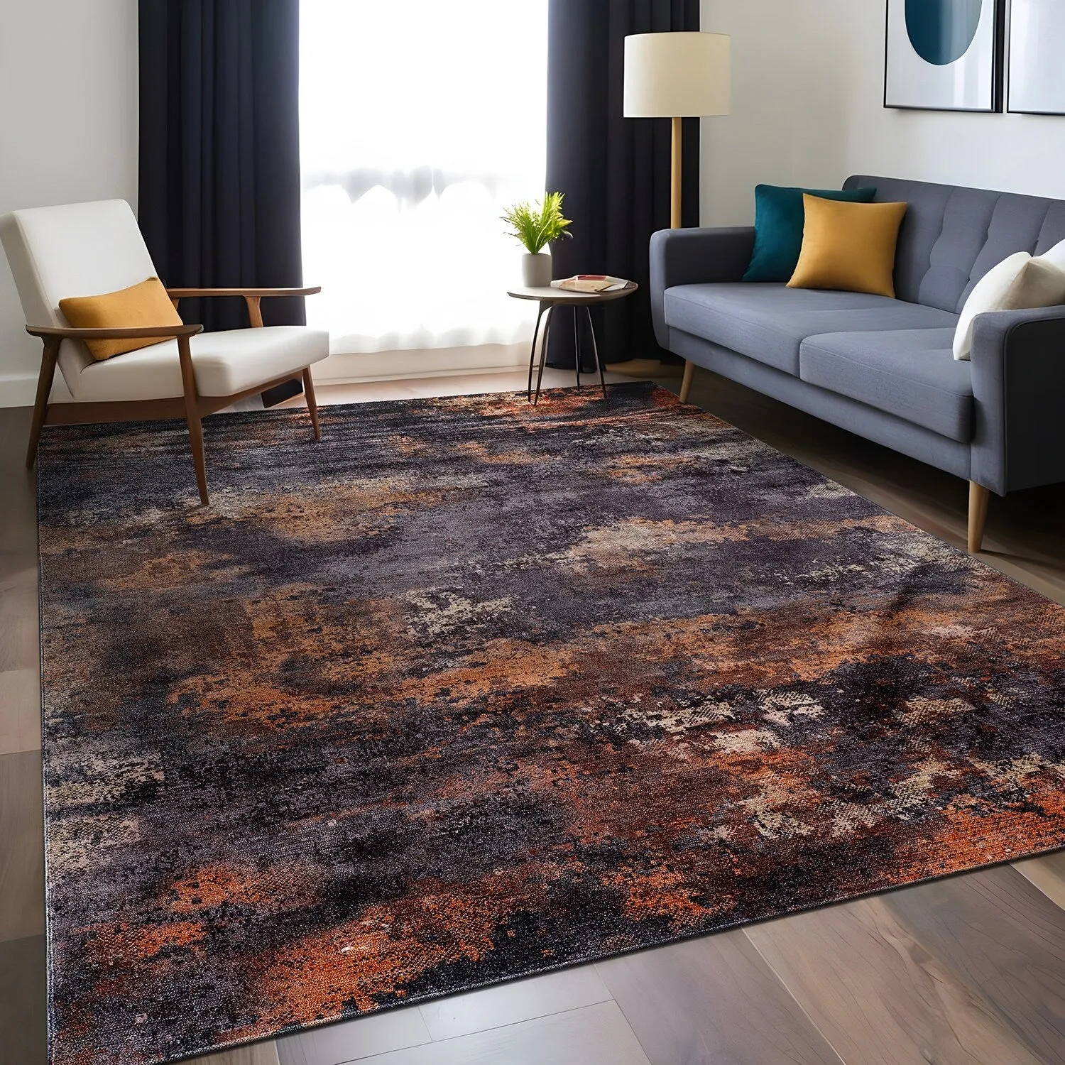 Beverly Rug Queen Abstract Non-Slip Rubber Back Washable Indoor Area Rug