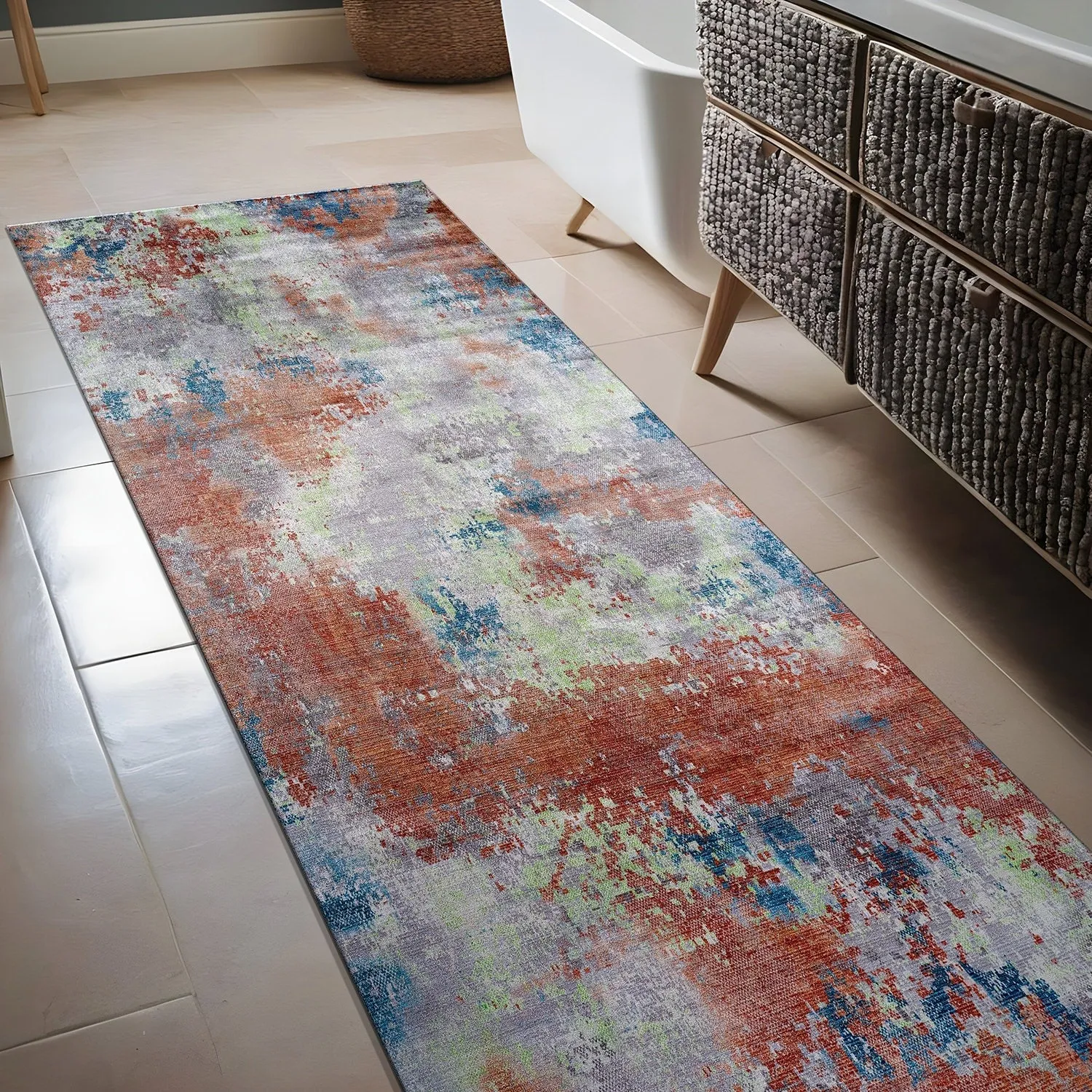 Beverly Rug Queen Abstract Non-Slip Rubber Back Washable Indoor Area Rug