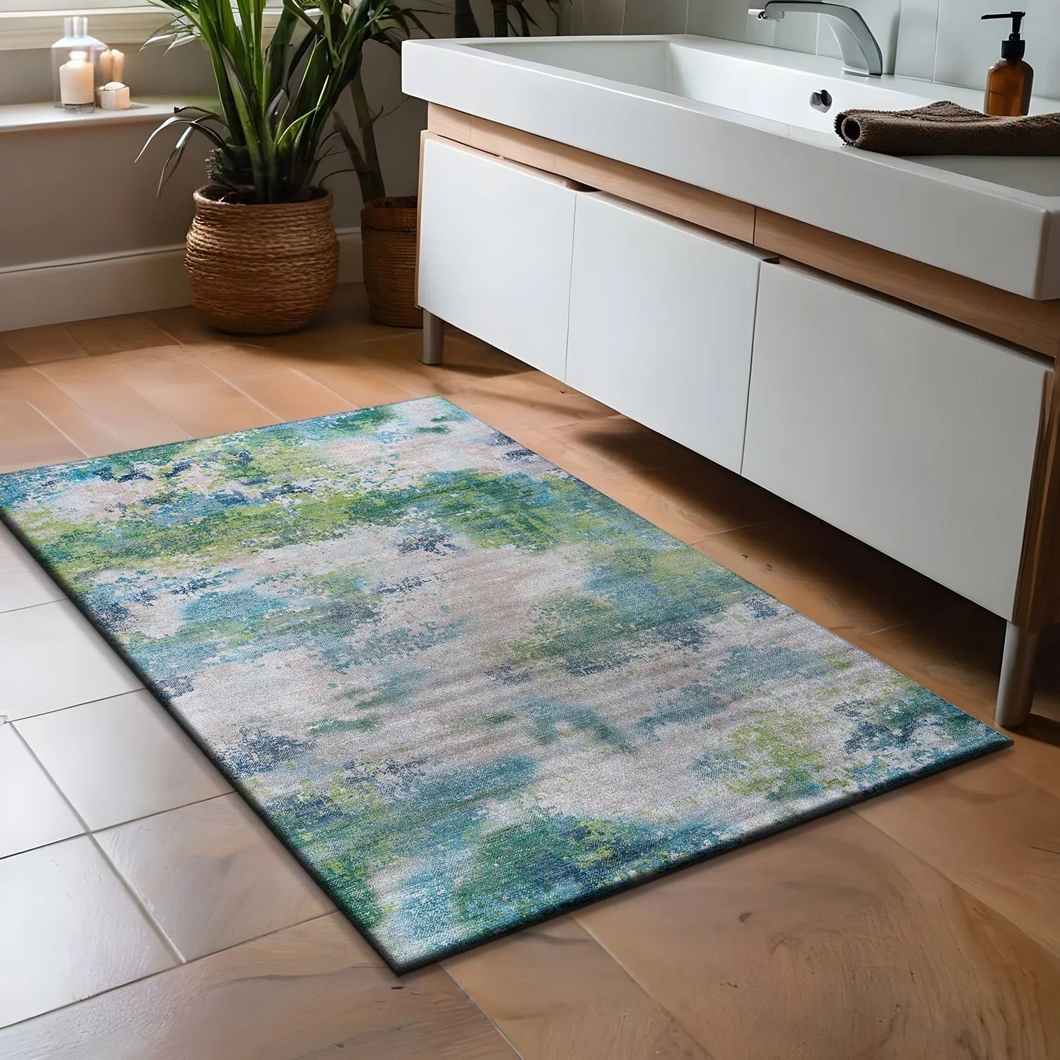 Beverly Rug Queen Abstract Non-Slip Rubber Back Washable Indoor Area Rug