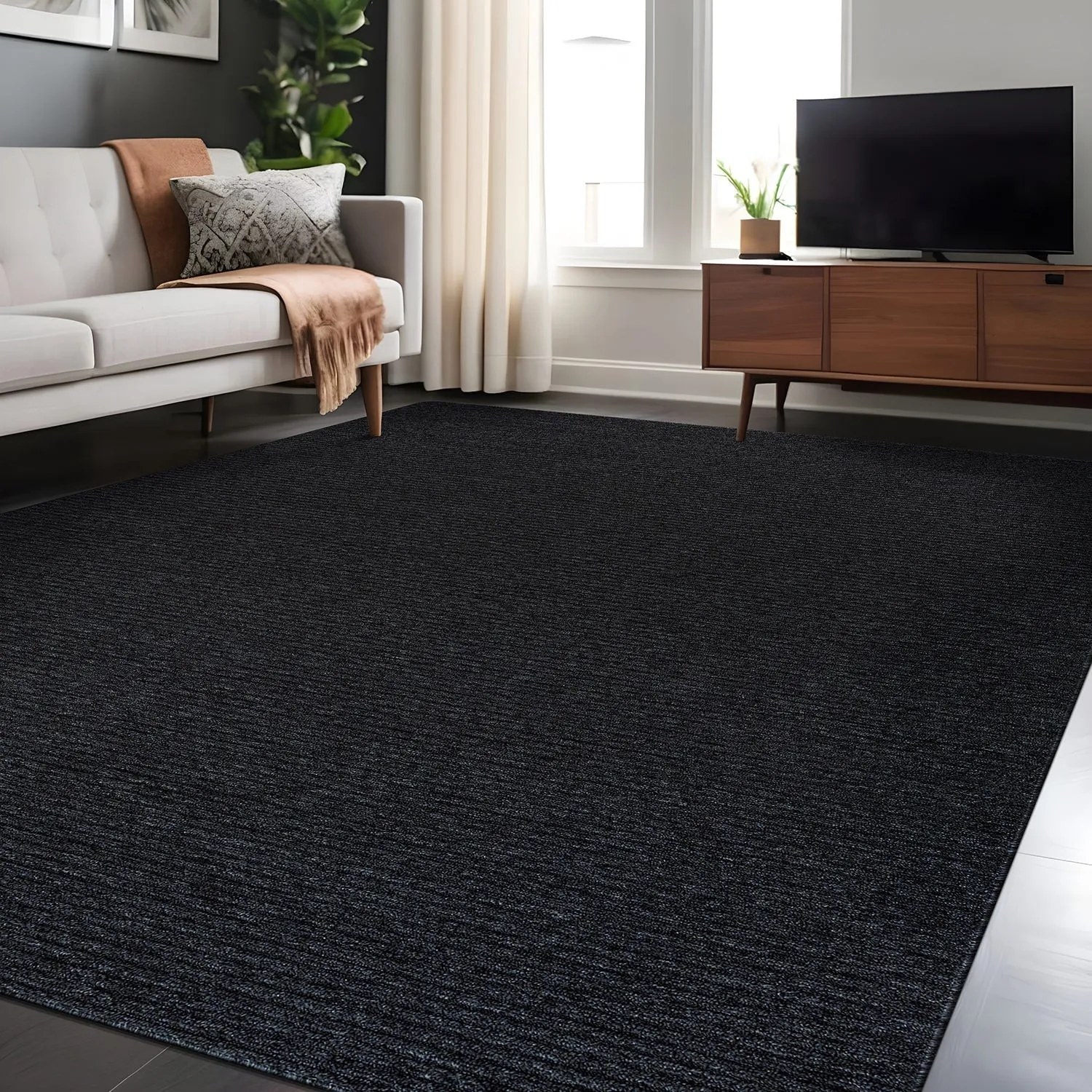 Beverly Rug Solid Color Non-Slip Rubber Back Washable Indoor Area Rug