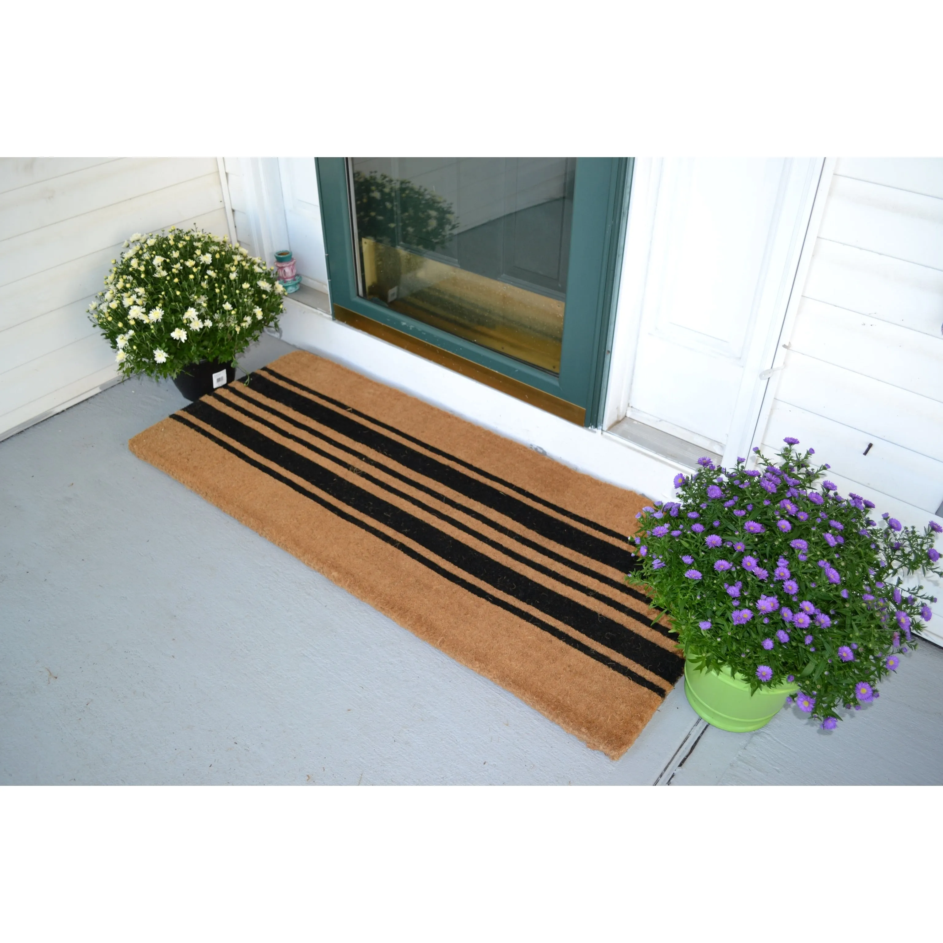 Black & Natural Stripe Outdoor Door Mat - 60 x 24