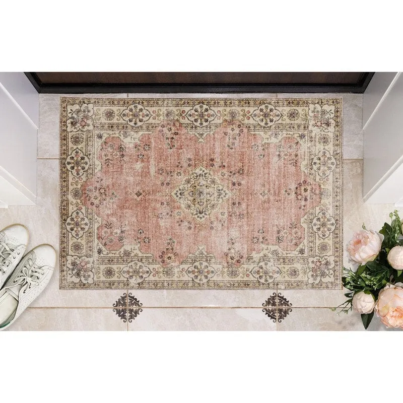 Blanton Machine Washable Floral Pastel Pink/Ivory Area Rug