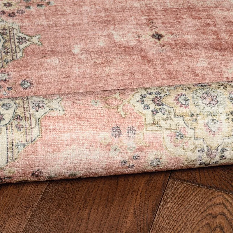 Blanton Machine Washable Floral Pastel Pink/Ivory Area Rug