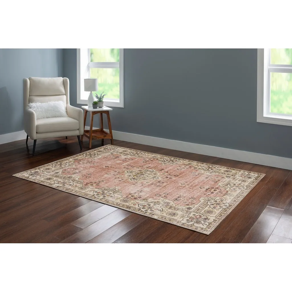Blanton Machine Washable Floral Pastel Pink/Ivory Area Rug