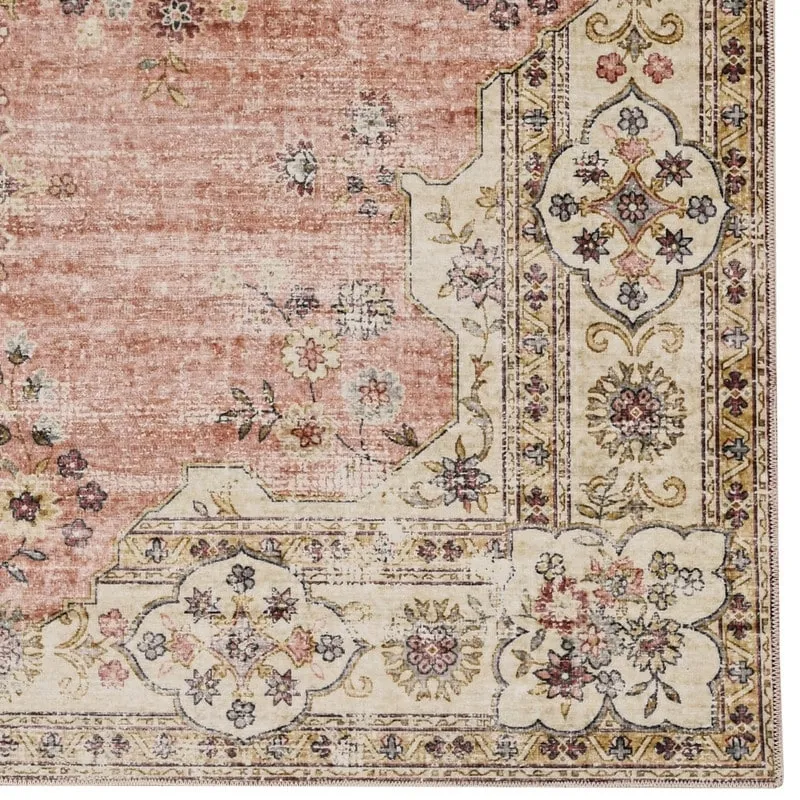 Blanton Machine Washable Floral Pastel Pink/Ivory Area Rug