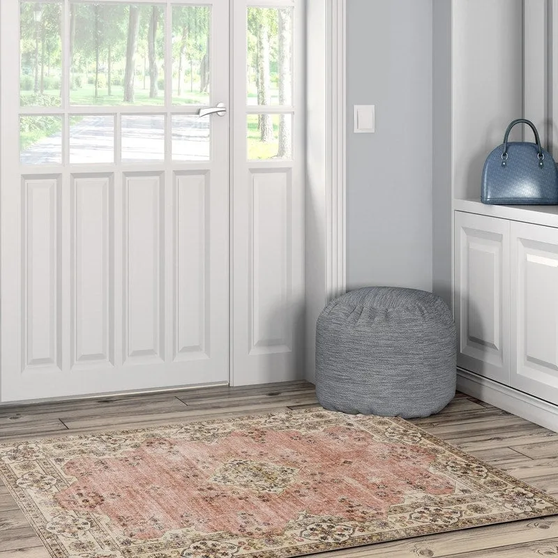Blanton Machine Washable Floral Pastel Pink/Ivory Area Rug