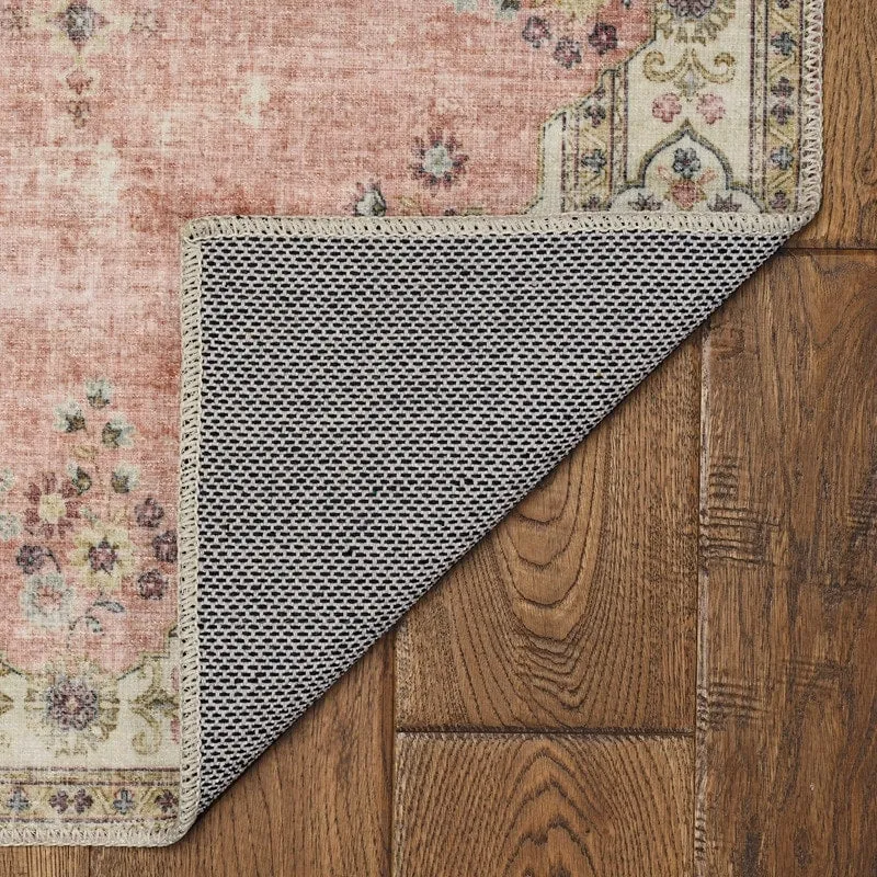 Blanton Machine Washable Floral Pastel Pink/Ivory Area Rug