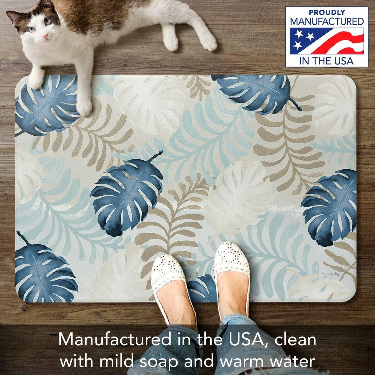 Blue Havana 30 x 20 Decorative Comfort Floor Mat Manufactured in The USA. Waterproof. Reduces Muscle Fatigue. Easy to Clean