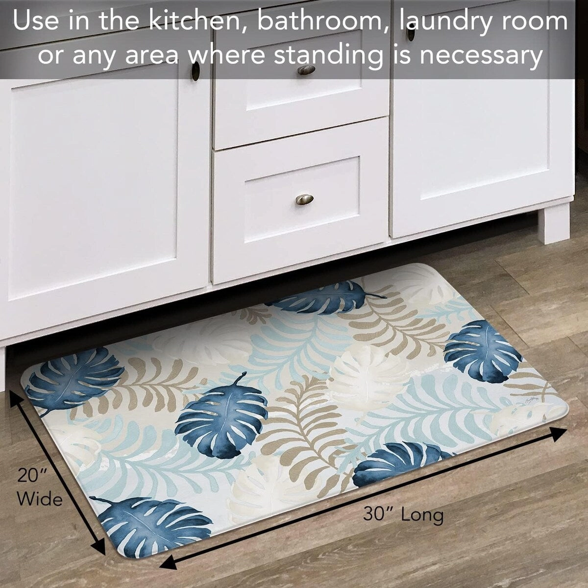 Blue Havana 30 x 20 Decorative Comfort Floor Mat Manufactured in The USA. Waterproof. Reduces Muscle Fatigue. Easy to Clean