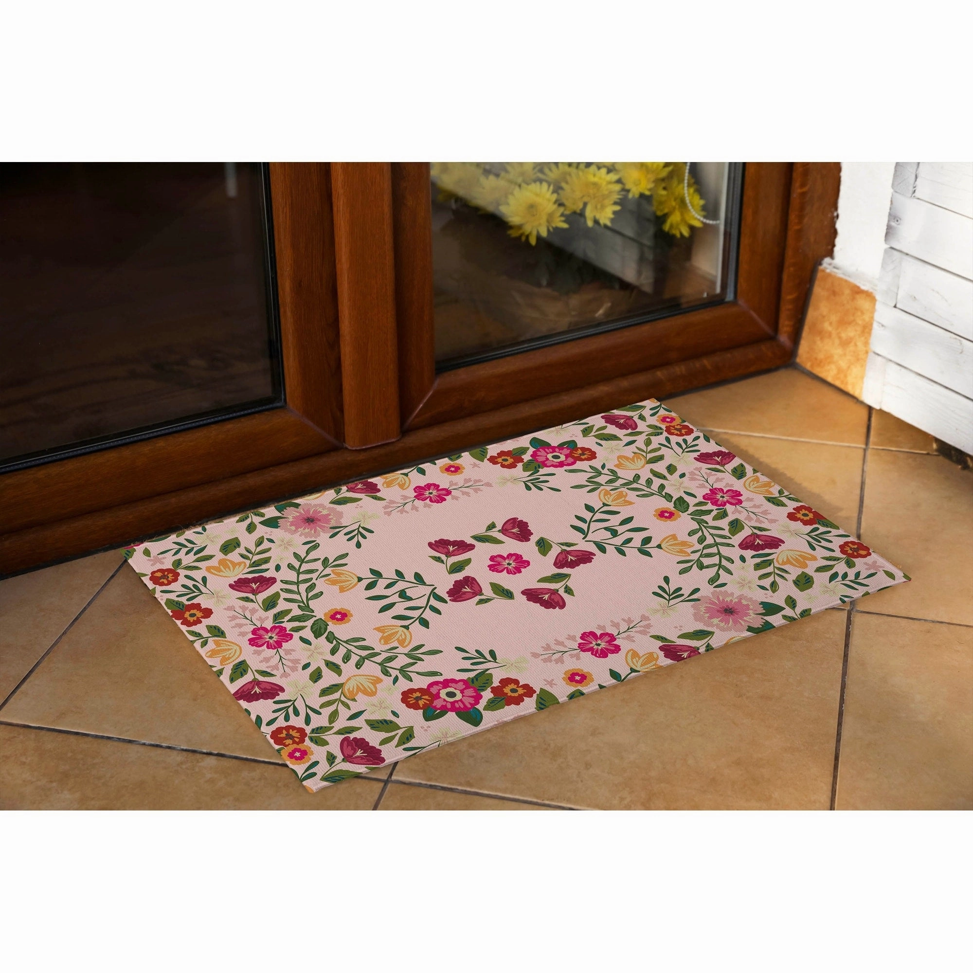 BOHO FIELDS PINK with Rubberized non-slip Backing Indoor|Outdoor Mat By Kavka Designs