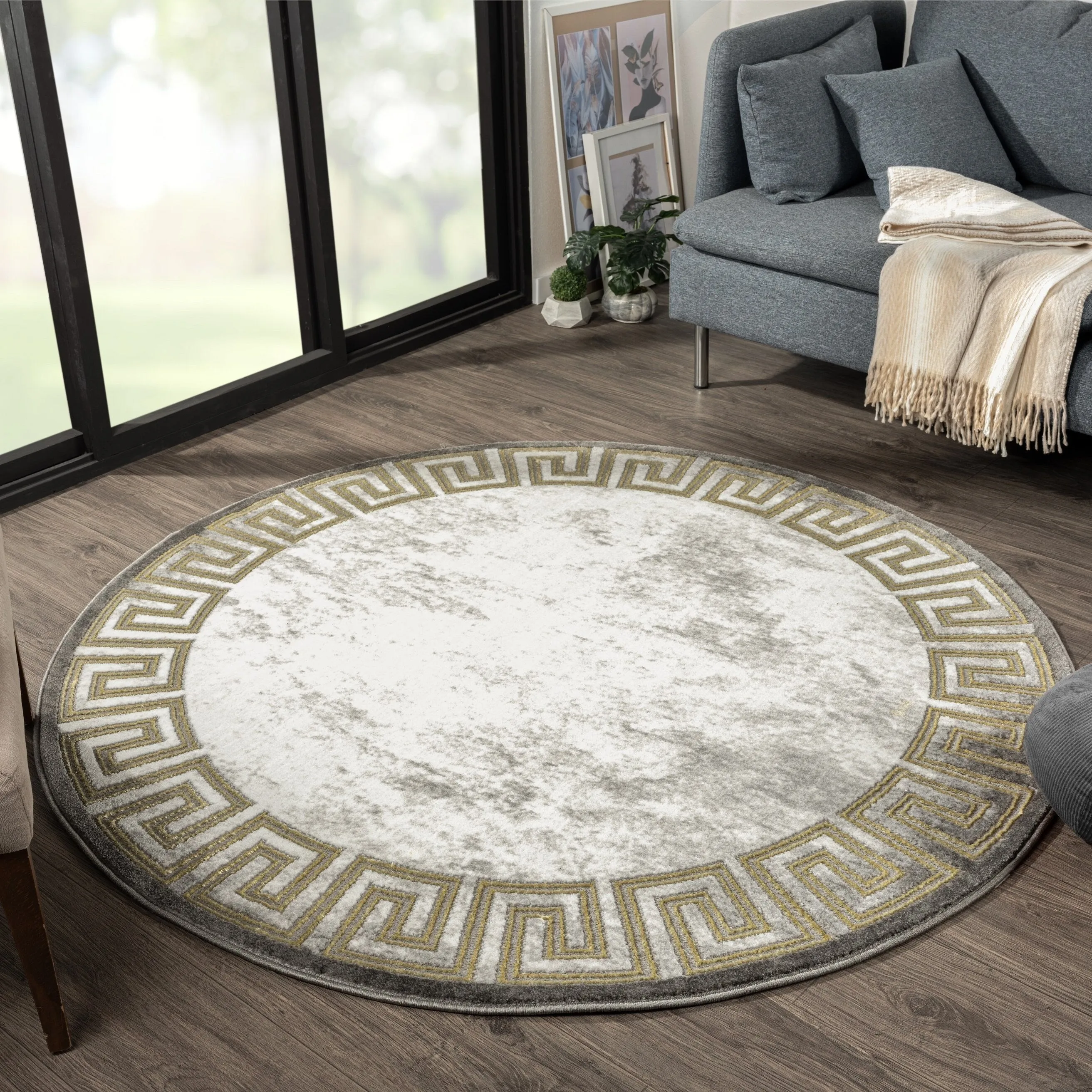 Brooklyn Collection Abstract Border Area Rug