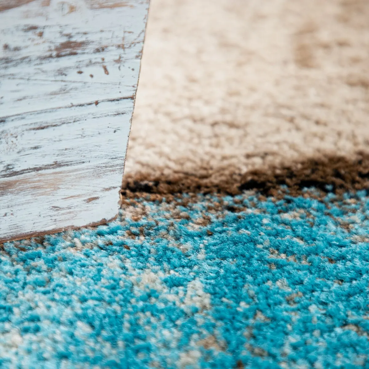 Brown Blue Area Rug for Living Room with Geometric Pattern in Beige