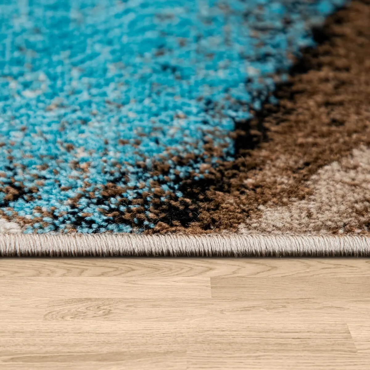 Brown Blue Area Rug for Living Room with Geometric Pattern in Beige