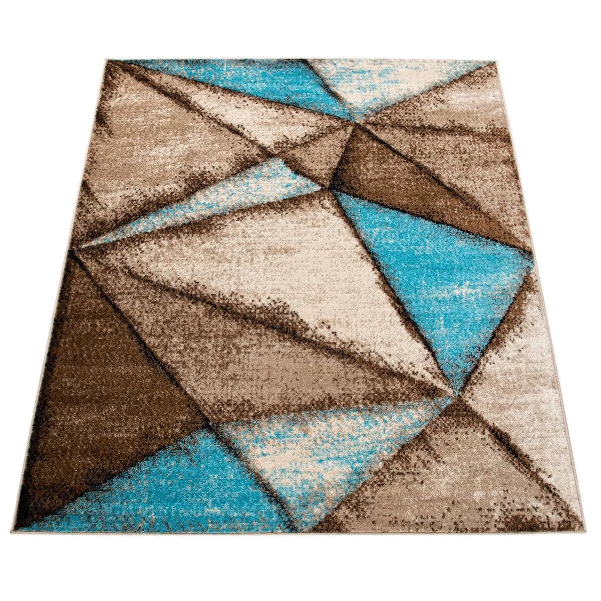 Brown Blue Area Rug for Living Room with Geometric Pattern in Beige