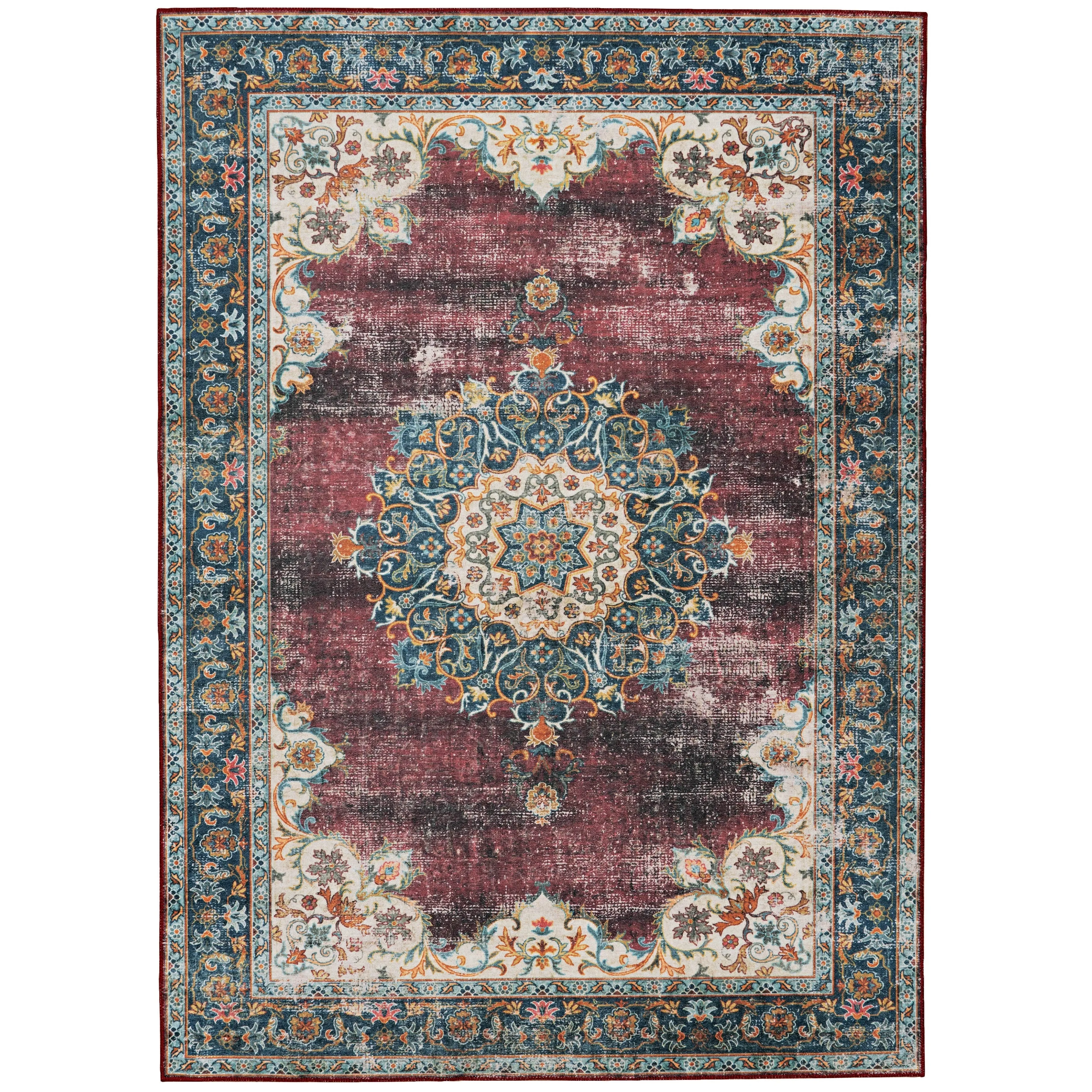 Bryant Machine Washable Ivory & Burgundy Area Rug