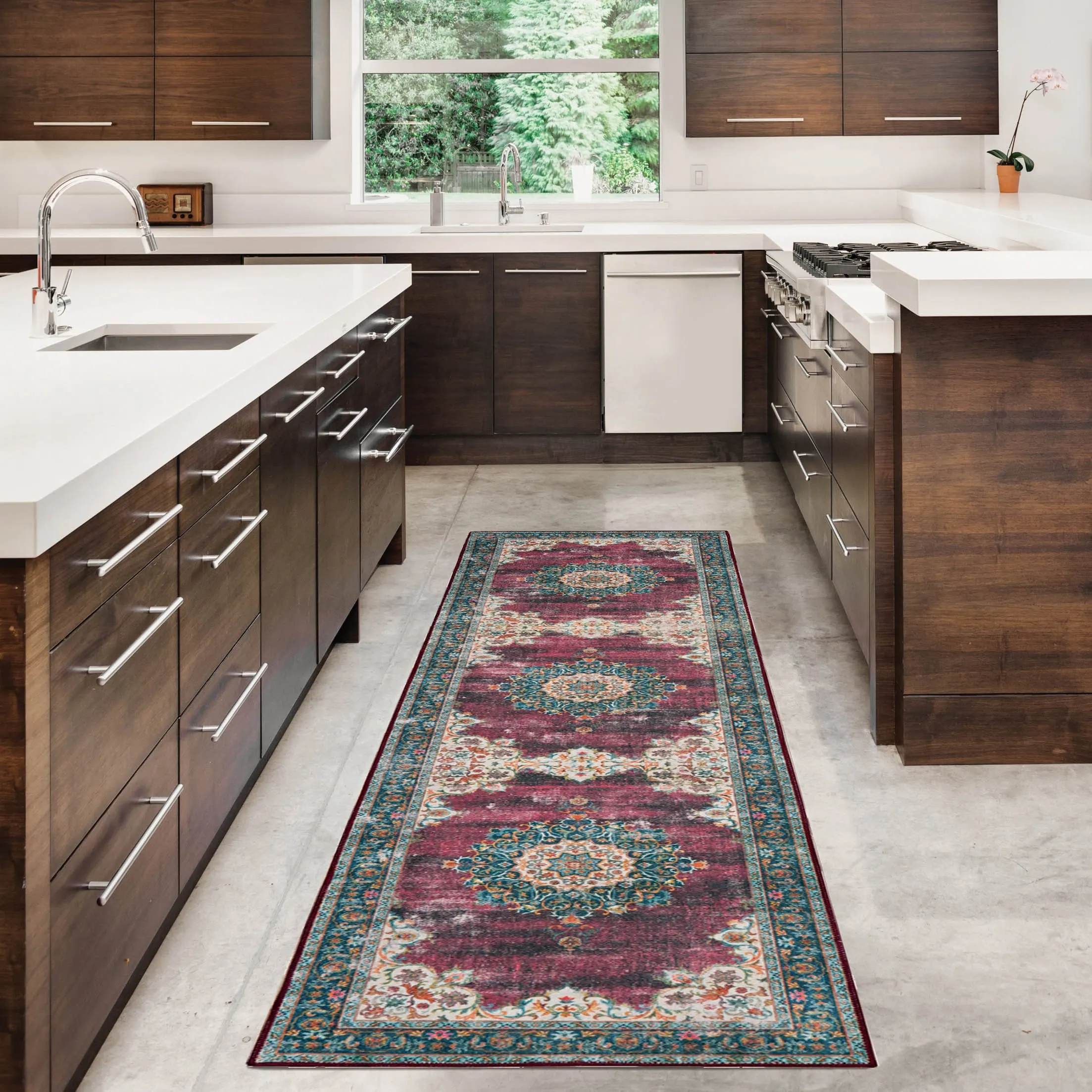 Bryant Machine Washable Ivory & Burgundy Area Rug