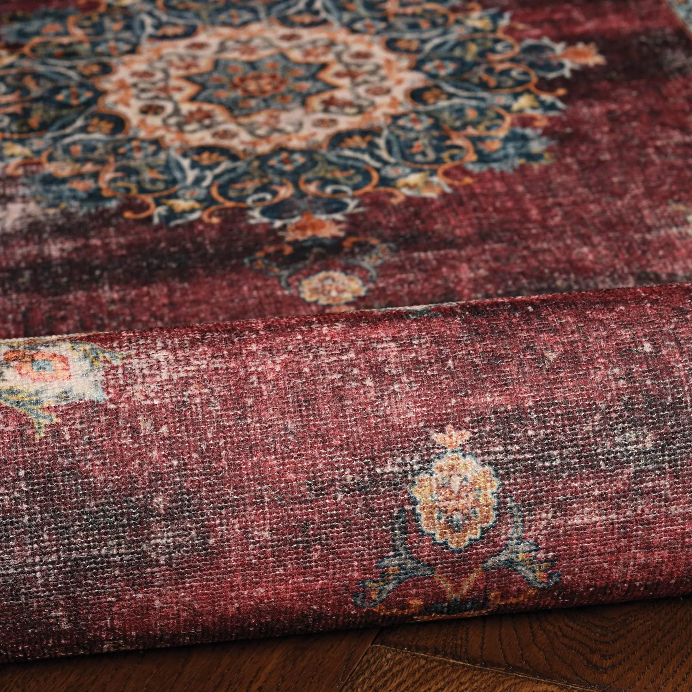 Bryant Machine Washable Ivory & Burgundy Area Rug