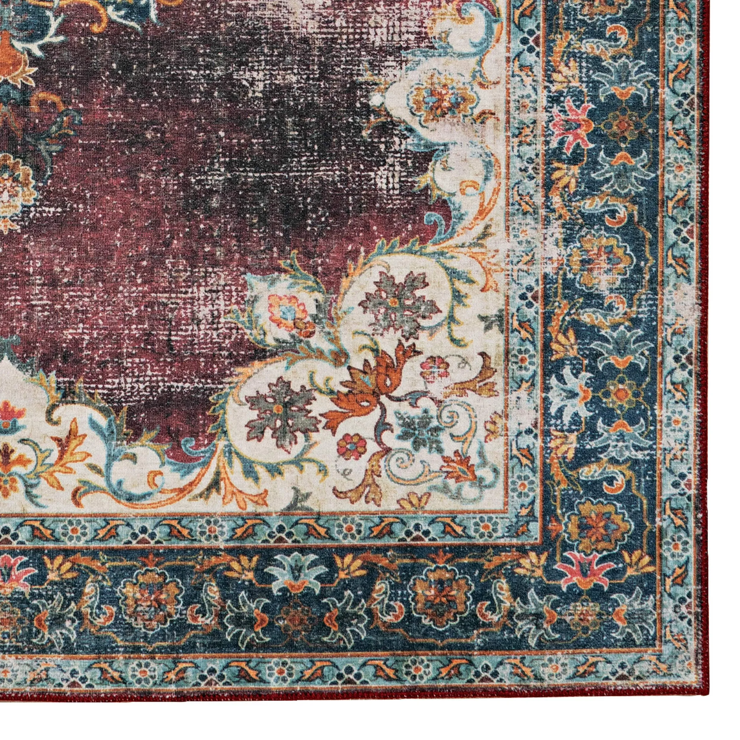 Bryant Machine Washable Ivory & Burgundy Area Rug