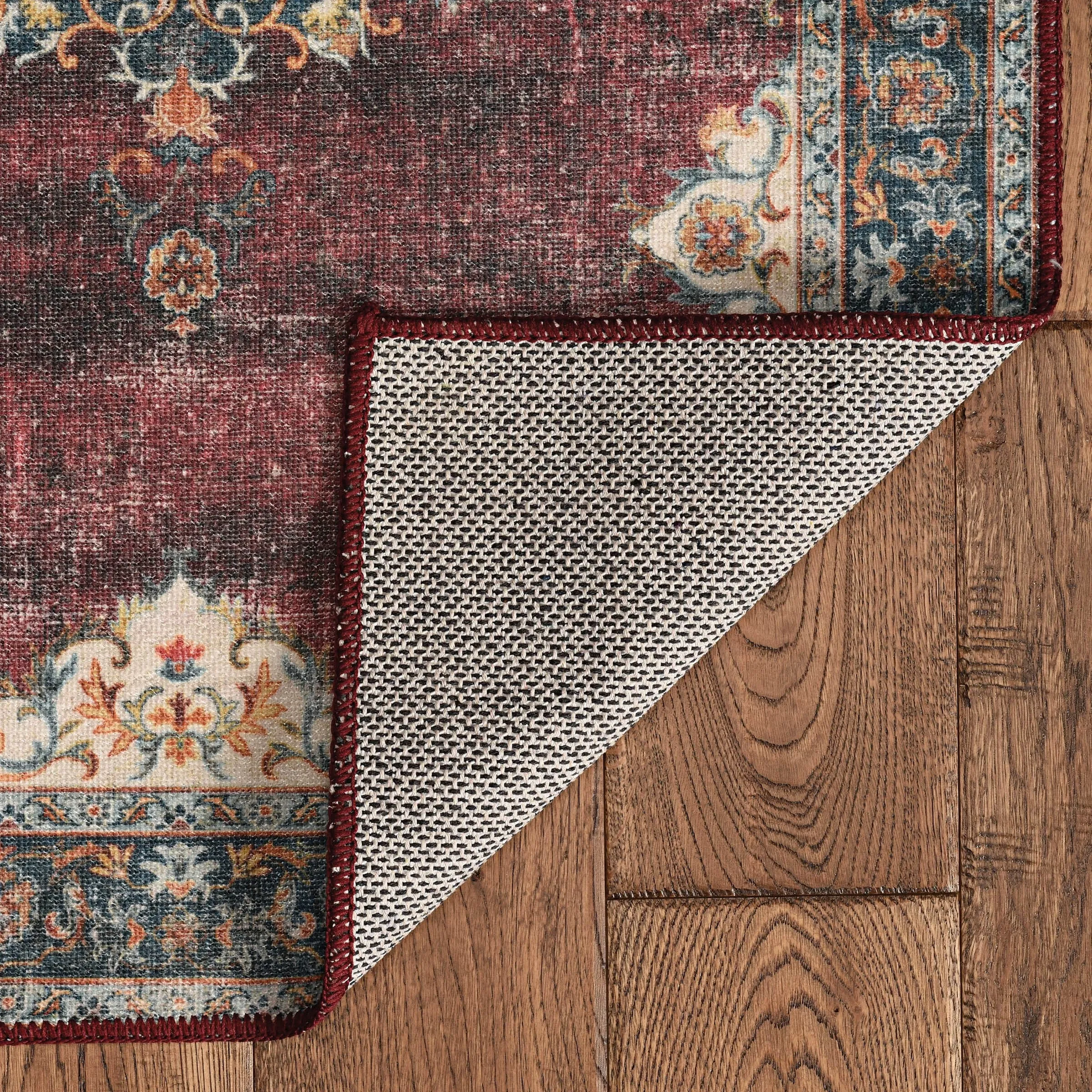 Bryant Machine Washable Ivory & Burgundy Area Rug