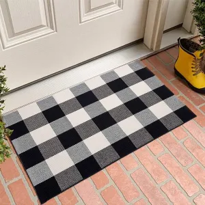 Buffalo Plaid Check Rug Door Mat Bath Runner Black White Check
