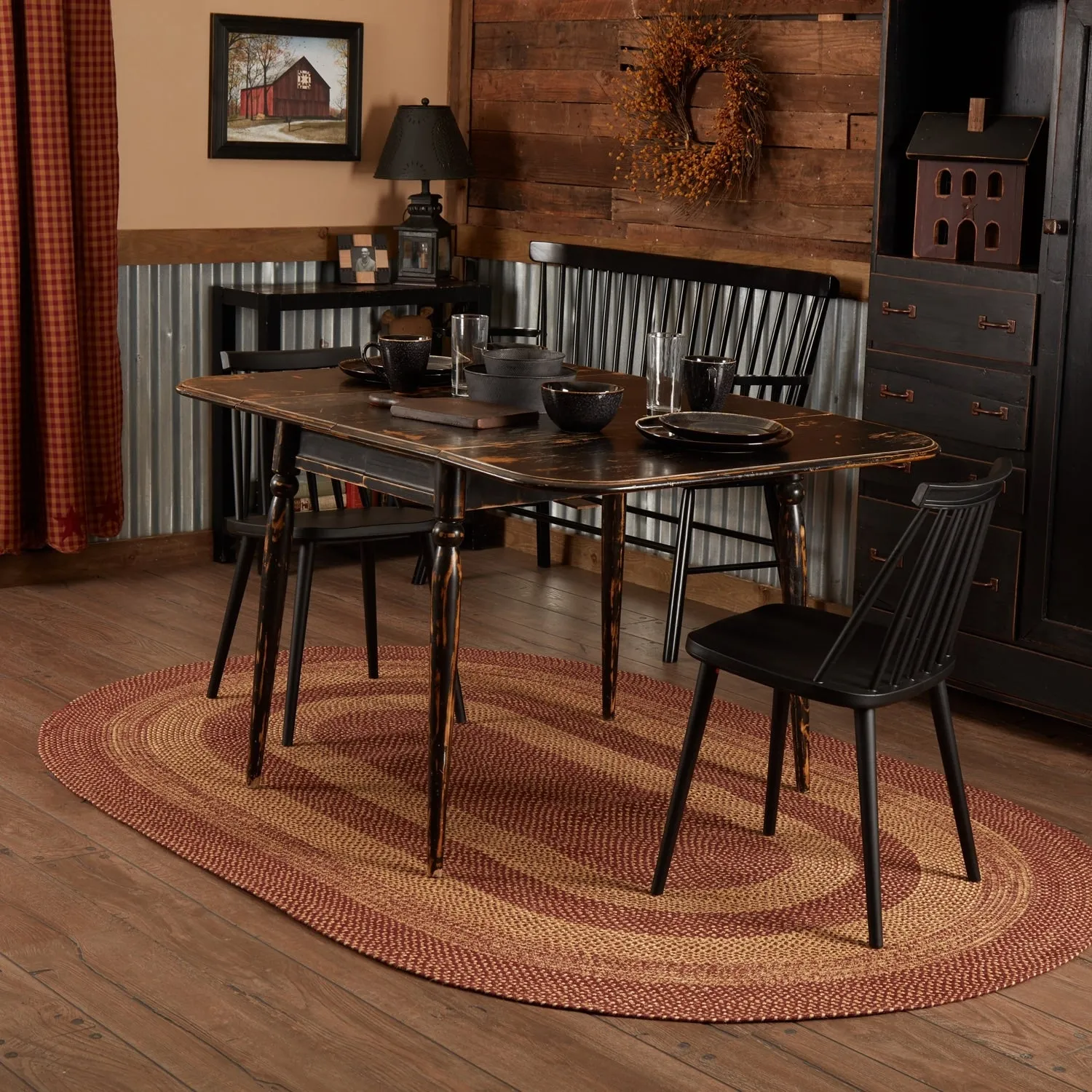 Burgundy Tan Jute Rug Oval w/ Pad 60x96 - 5' x 8' Oval