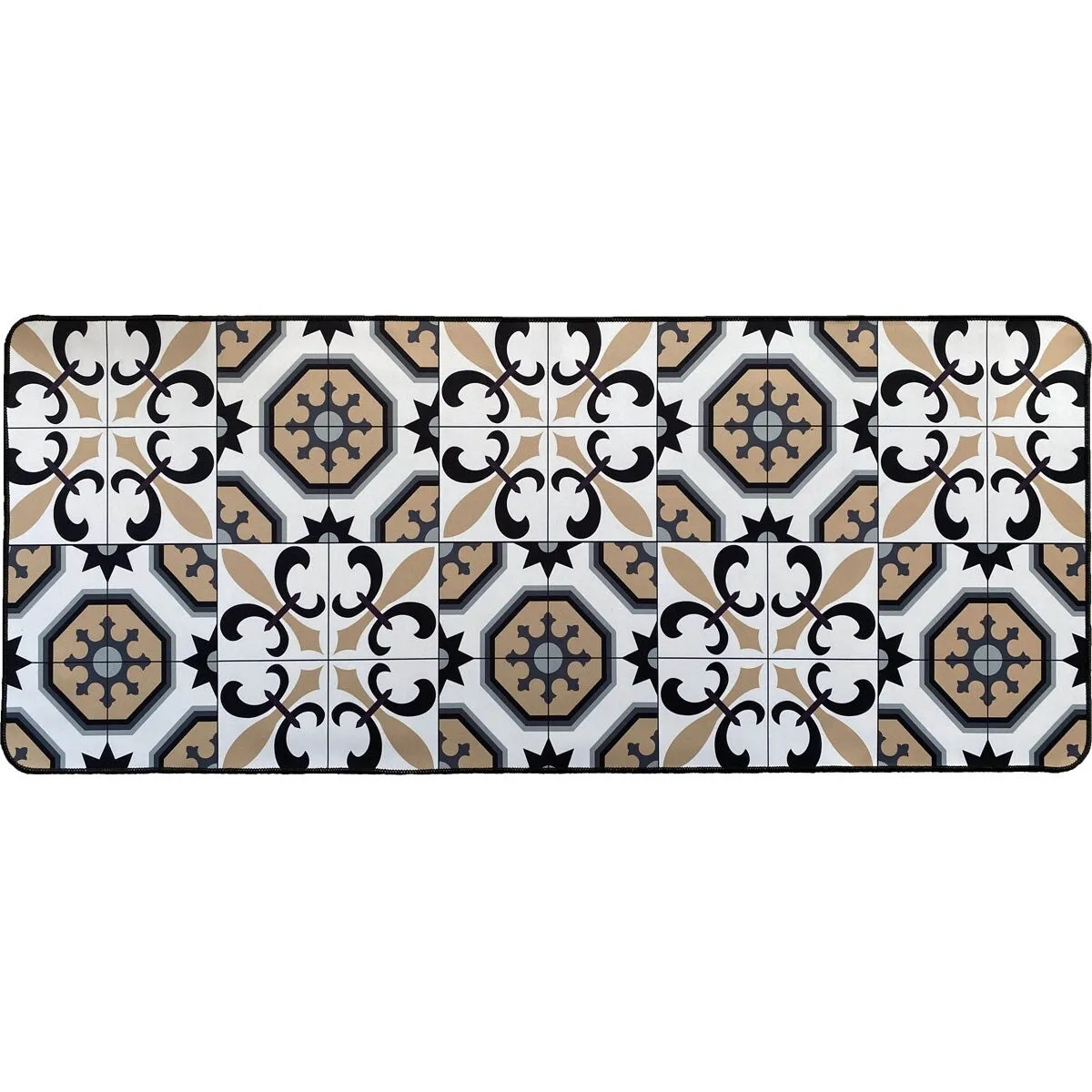 Carmen Printed Kitchen Sink Mat - Black & Beige Tile Design